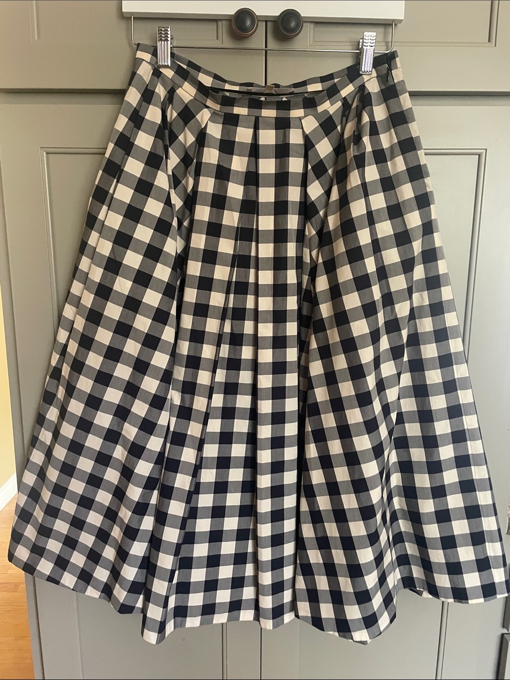 Michael Kors Black & White Gingham Plaid Full Circle Midi Skirt